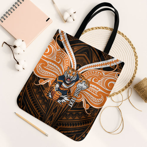 Custom Wests Tigers Tote Bag TigerWarrior Polynesia Islander Rugby Mascot