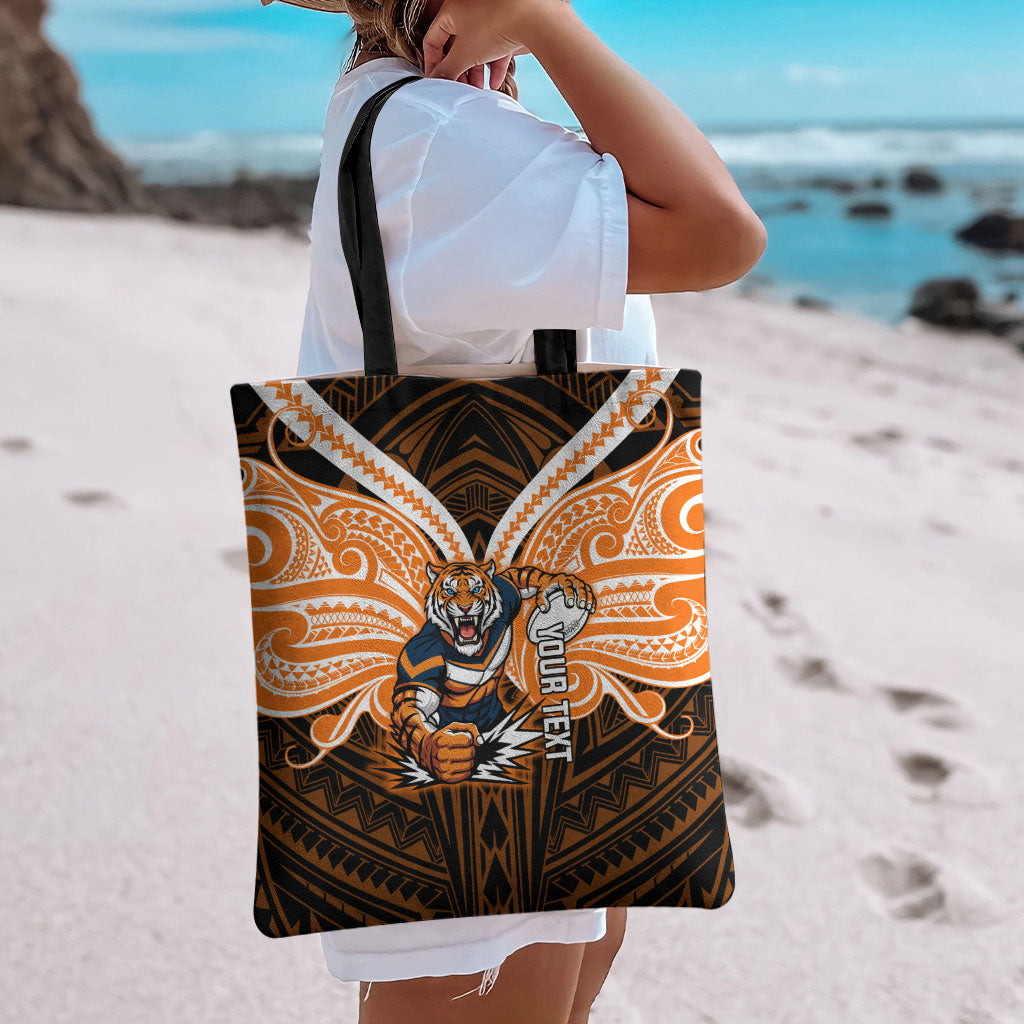 Custom Wests Tigers Tote Bag TigerWarrior Polynesia Islander Rugby Mascot