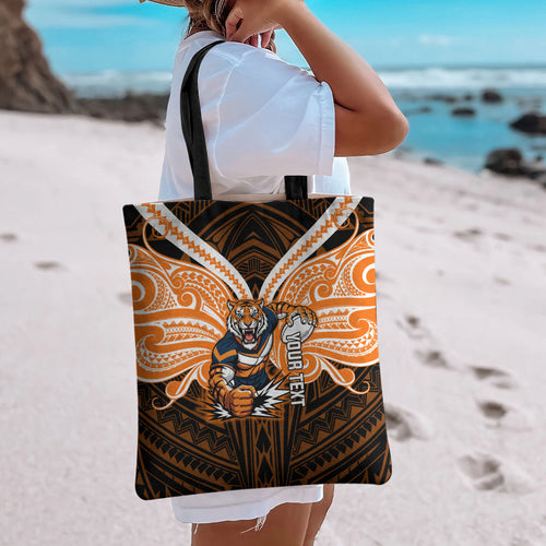 Custom Wests Tigers Tote Bag TigerWarrior Polynesia Islander Rugby Mascot