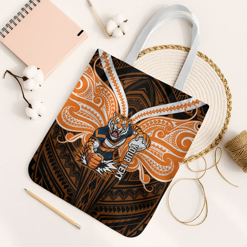 Custom Wests Tigers Tote Bag TigerWarrior Polynesia Islander Rugby Mascot