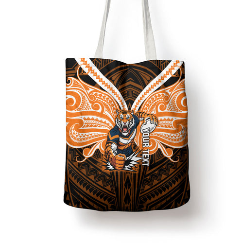 Custom Wests Tigers Tote Bag TigerWarrior Polynesia Islander Rugby Mascot