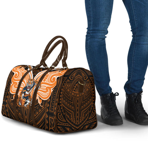 Custom Wests Tigers Travel Bag TigerWarrior Polynesia Islander Rugby Mascot