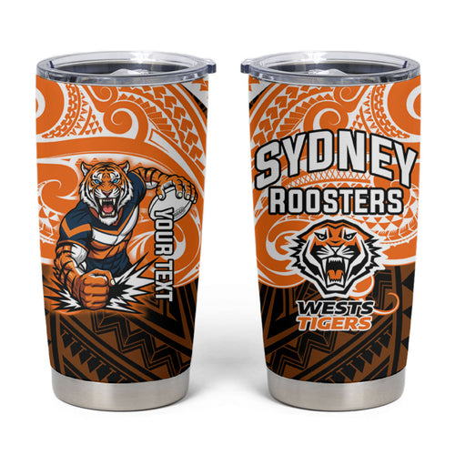 Custom Wests Tigers Tumbler Cup TigerWarrior Polynesia Islander Rugby Mascot