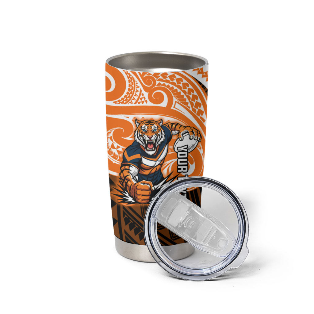 Custom Wests Tigers Tumbler Cup TigerWarrior Polynesia Islander Rugby Mascot