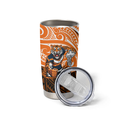 Custom Wests Tigers Tumbler Cup TigerWarrior Polynesia Islander Rugby Mascot