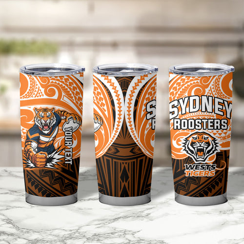 Custom Wests Tigers Tumbler Cup TigerWarrior Polynesia Islander Rugby Mascot
