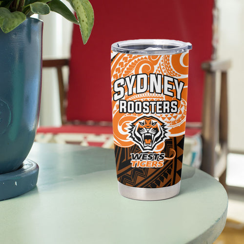 Custom Wests Tigers Tumbler Cup TigerWarrior Polynesia Islander Rugby Mascot