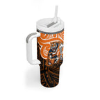 Custom Wests Tigers Tumbler With Handle TigerWarrior Polynesia Islander Rugby Mascot