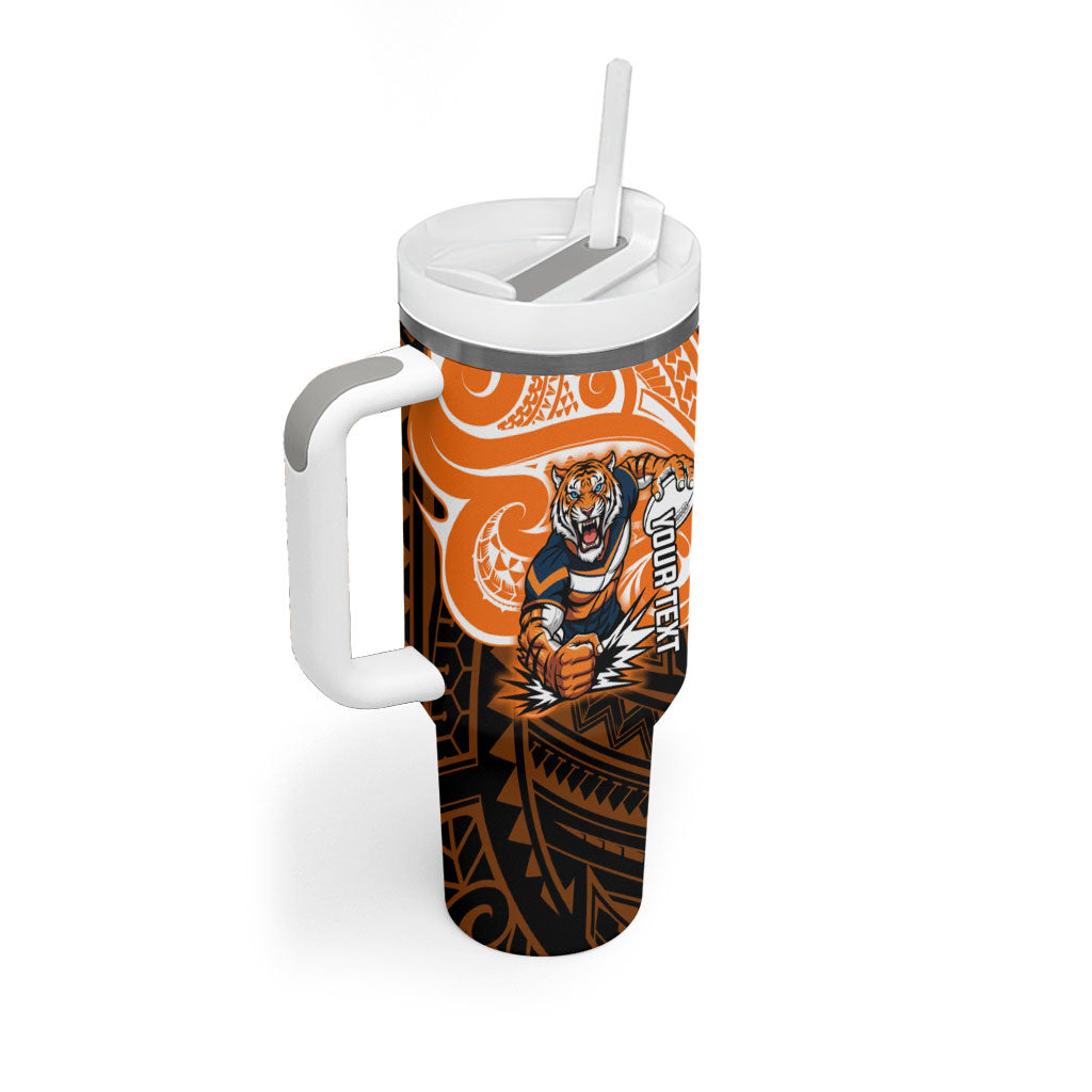Custom Wests Tigers Tumbler With Handle TigerWarrior Polynesia Islander Rugby Mascot
