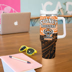 Custom Wests Tigers Tumbler With Handle TigerWarrior Polynesia Islander Rugby Mascot