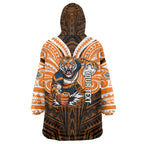Custom Wests Tigers Wearable Blanket Hoodie TigerWarrior Polynesia Islander Rugby Mascot