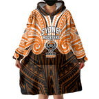 Custom Wests Tigers Wearable Blanket Hoodie TigerWarrior Polynesia Islander Rugby Mascot