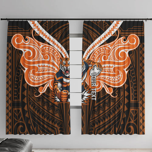 Custom Wests Tigers Window Curtain TigerWarrior Polynesia Islander Rugby Mascot
