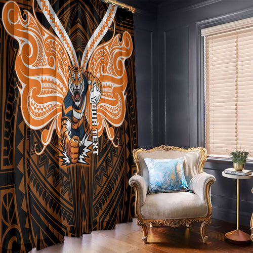 Custom Wests Tigers Window Curtain TigerWarrior Polynesia Islander Rugby Mascot