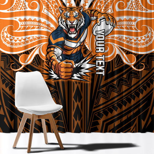 Custom Wests Tigers Window Curtain TigerWarrior Polynesia Islander Rugby Mascot