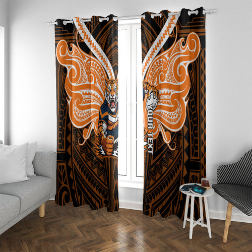 Custom Wests Tigers Window Curtain TigerWarrior Polynesia Islander Rugby Mascot