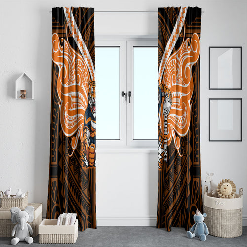 Custom Wests Tigers Window Curtain TigerWarrior Polynesia Islander Rugby Mascot