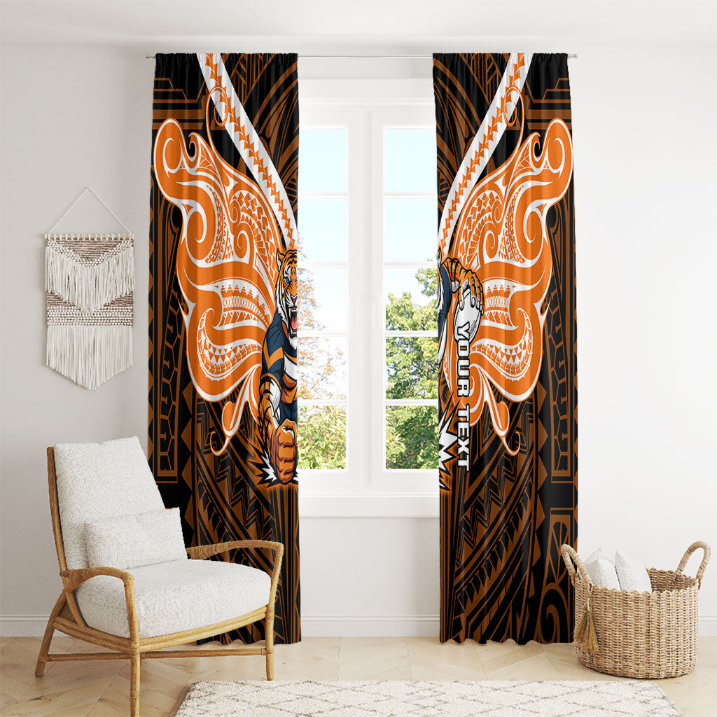 Custom Wests Tigers Window Curtain TigerWarrior Polynesia Islander Rugby Mascot