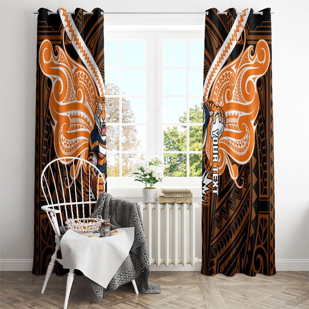 Custom Wests Tigers Window Curtain TigerWarrior Polynesia Islander Rugby Mascot