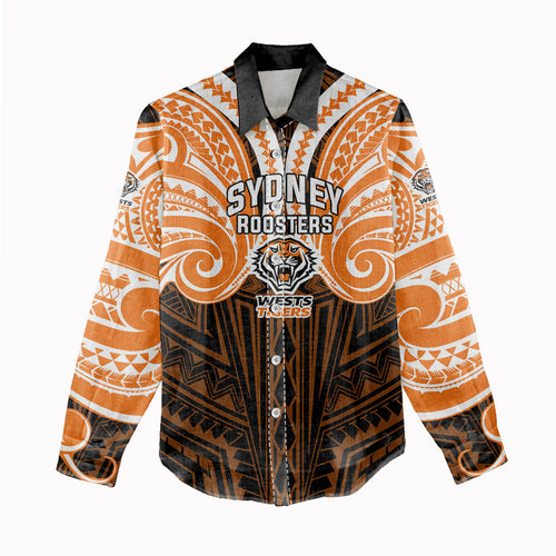 Custom Wests Tigers Women Casual Shirt TigerWarrior Polynesia Islander Rugby Mascot