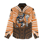 Custom Wests Tigers Women Casual Shirt TigerWarrior Polynesia Islander Rugby Mascot