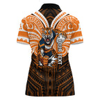 Custom Wests Tigers Women Polo Shirt TigerWarrior Polynesia Islander Rugby Mascot