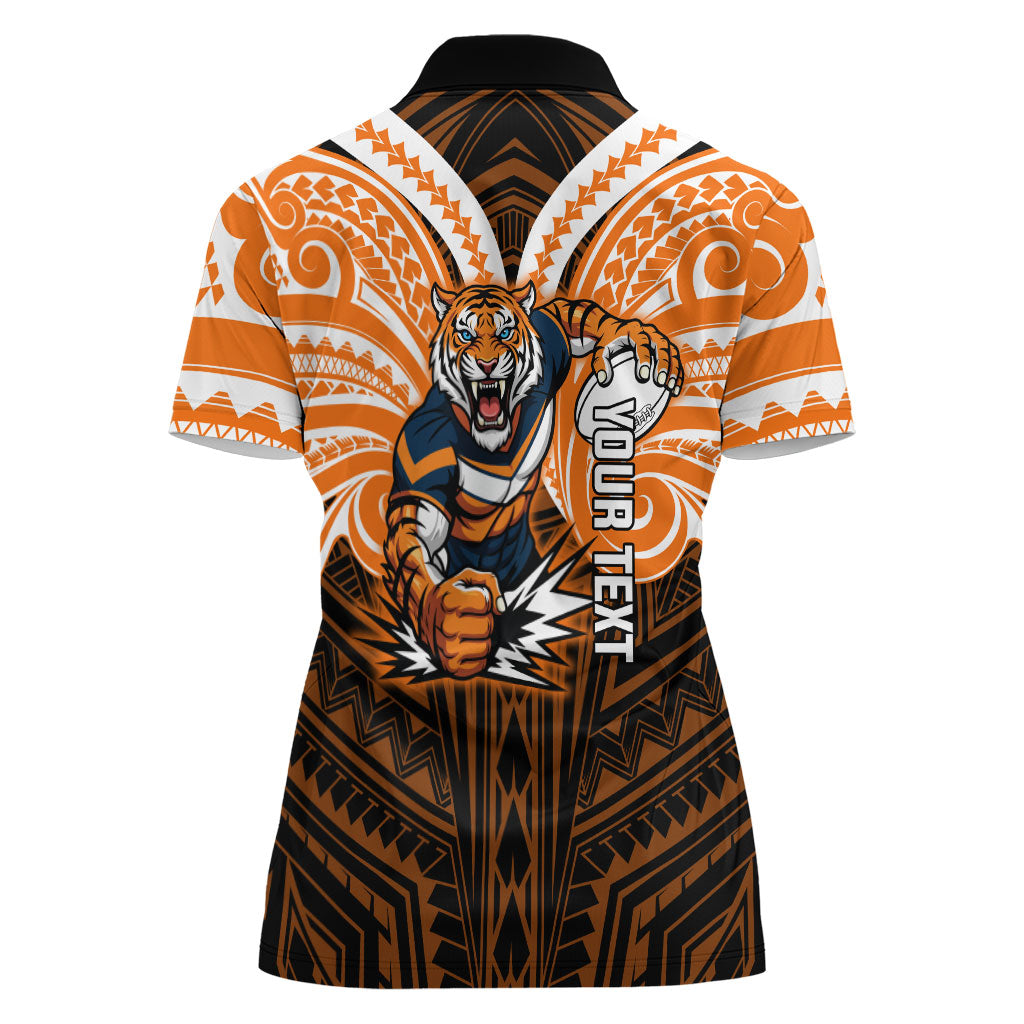 Custom Wests Tigers Women Polo Shirt TigerWarrior Polynesia Islander Rugby Mascot