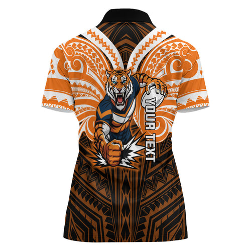 Custom Wests Tigers Women Polo Shirt TigerWarrior Polynesia Islander Rugby Mascot