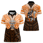 Custom Wests Tigers Women Polo Shirt TigerWarrior Polynesia Islander Rugby Mascot