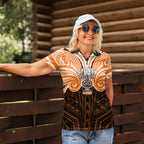 Custom Wests Tigers Women Polo Shirt TigerWarrior Polynesia Islander Rugby Mascot