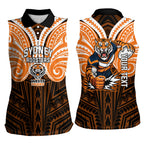 Custom Wests Tigers Women Sleeveless Polo Shirt TigerWarrior Polynesia Islander Rugby Mascot
