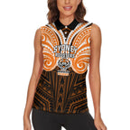 Custom Wests Tigers Women Sleeveless Polo Shirt TigerWarrior Polynesia Islander Rugby Mascot
