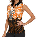 Custom Wests Tigers Women Sleeveless Polo Shirt TigerWarrior Polynesia Islander Rugby Mascot