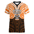 Custom Wests Tigers Women V-Neck T-Shirt TigerWarrior Polynesia Islander Rugby Mascot