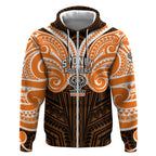 Custom Wests Tigers Zip Hoodie TigerWarrior Polynesia Islander Rugby Mascot