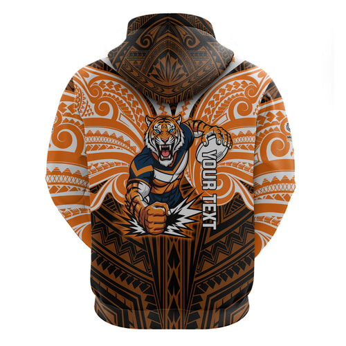 Custom Wests Tigers Zip Hoodie TigerWarrior Polynesia Islander Rugby Mascot