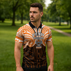 Custom Wests Tigers Zipper Polo Shirt TigerWarrior Polynesia Islander Rugby Mascot