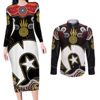 Torest Trait Islands Mix Aboriginal Pattern Couples Matching Long Sleeve Bodycon Dress and Long Sleeve Button Shirt