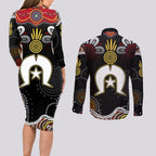 Torest Trait Islands Mix Aboriginal Pattern Couples Matching Long Sleeve Bodycon Dress and Long Sleeve Button Shirt