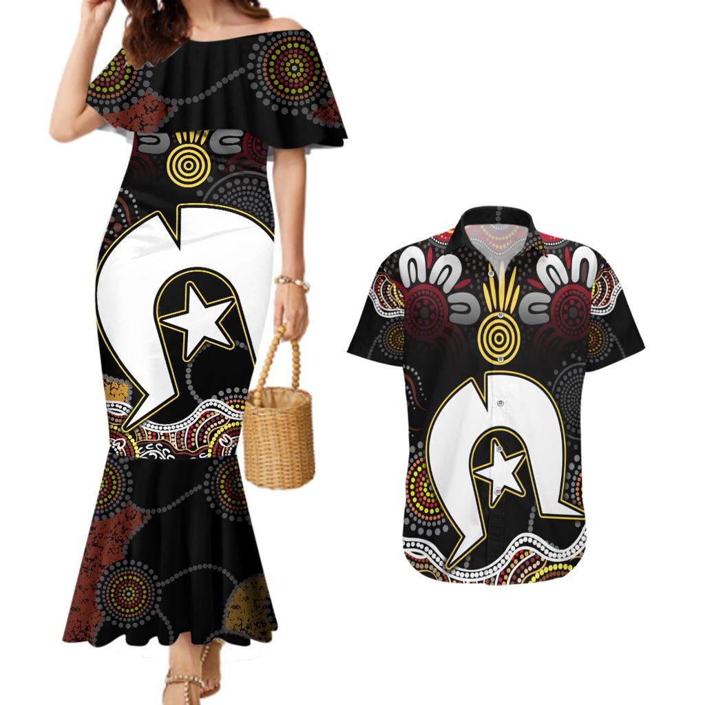 Torest Trait Islands Mix Aboriginal Pattern Couples Matching Mermaid Dress and Hawaiian Shirt