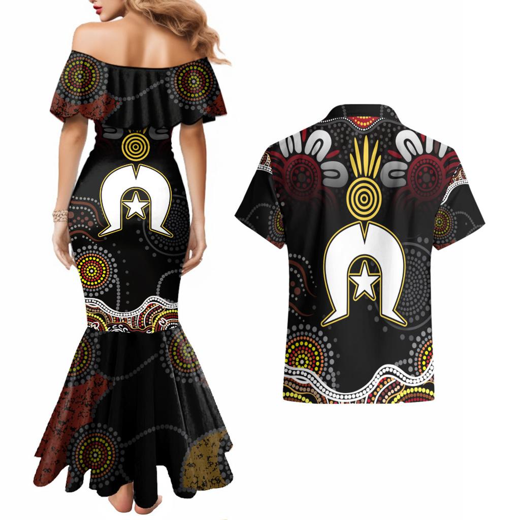 Torest Trait Islands Mix Aboriginal Pattern Couples Matching Mermaid Dress and Hawaiian Shirt
