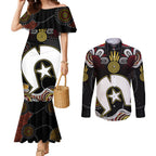 Torest Trait Islands Mix Aboriginal Pattern Couples Matching Mermaid Dress and Long Sleeve Button Shirt