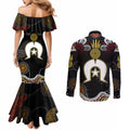 Torest Trait Islands Mix Aboriginal Pattern Couples Matching Mermaid Dress and Long Sleeve Button Shirt