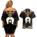 Torest Trait Islands Mix Aboriginal Pattern Couples Matching Off Shoulder Short Dress and Hawaiian Shirt