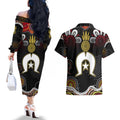 Torest Trait Islands Mix Aboriginal Pattern Couples Matching Off The Shoulder Long Sleeve Dress and Hawaiian Shirt