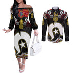 Torest Trait Islands Mix Aboriginal Pattern Couples Matching Off The Shoulder Long Sleeve Dress and Long Sleeve Button Shirt