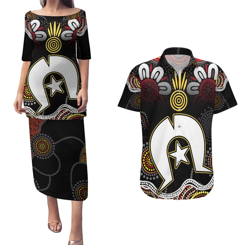 Torest Trait Islands Mix Aboriginal Pattern Couples Matching Puletasi and Hawaiian Shirt