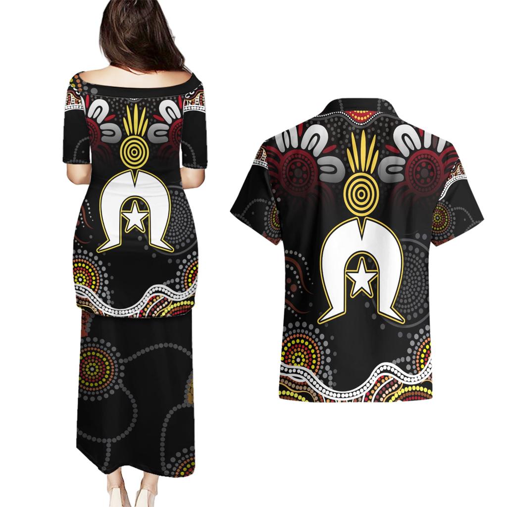 Torest Trait Islands Mix Aboriginal Pattern Couples Matching Puletasi and Hawaiian Shirt