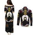 Torest Trait Islands Mix Aboriginal Pattern Couples Matching Puletasi and Long Sleeve Button Shirt