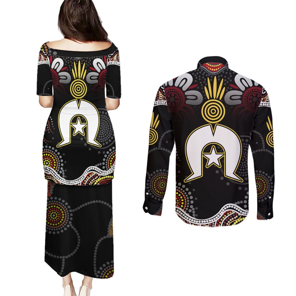 Torest Trait Islands Mix Aboriginal Pattern Couples Matching Puletasi and Long Sleeve Button Shirt